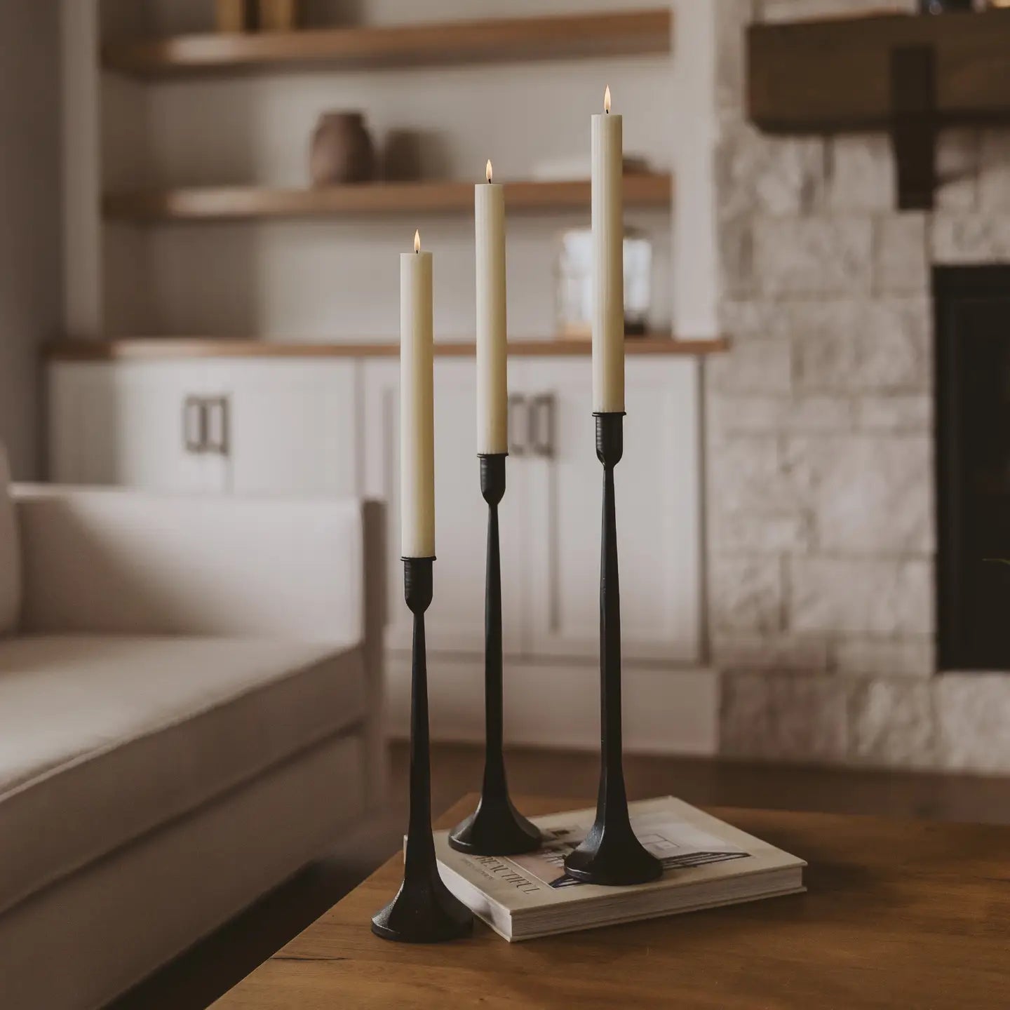 Set of 3 Cast Iron Taper Candle Holders