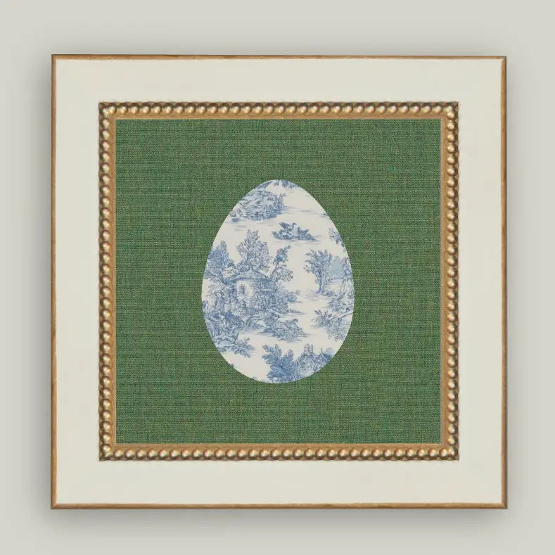Country Toile Egg 5x5 Framed