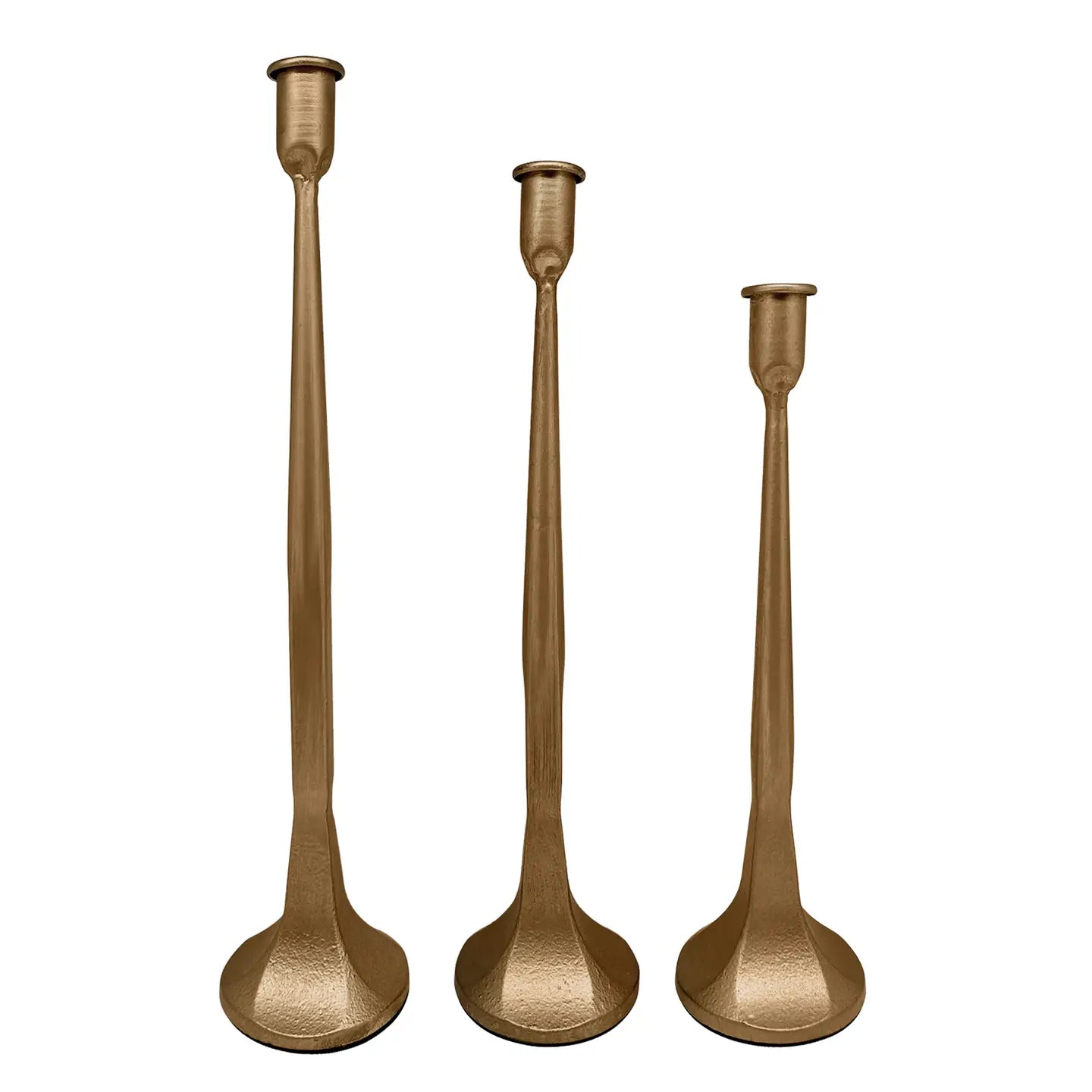 Set of 3 Cast Iron Gold Candle Holders