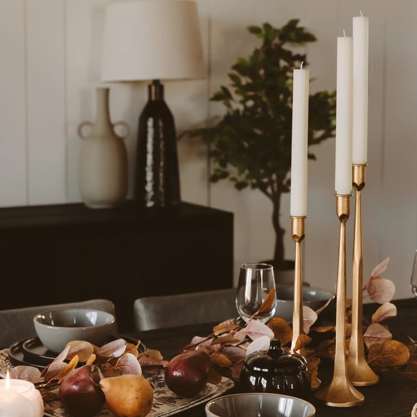 Set of 3 Cast Iron Gold Candle Holders