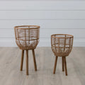 Woven Rattan Footed Baskets Set of 2